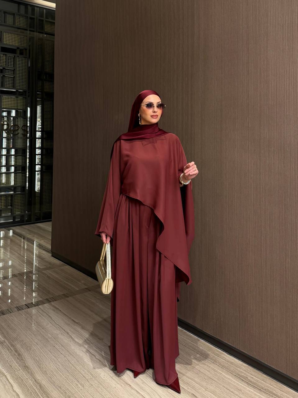 Burgundy Wide-Leg Pants Set