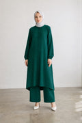 Emerald Green Long Tunic & Wide-Leg Pants Set