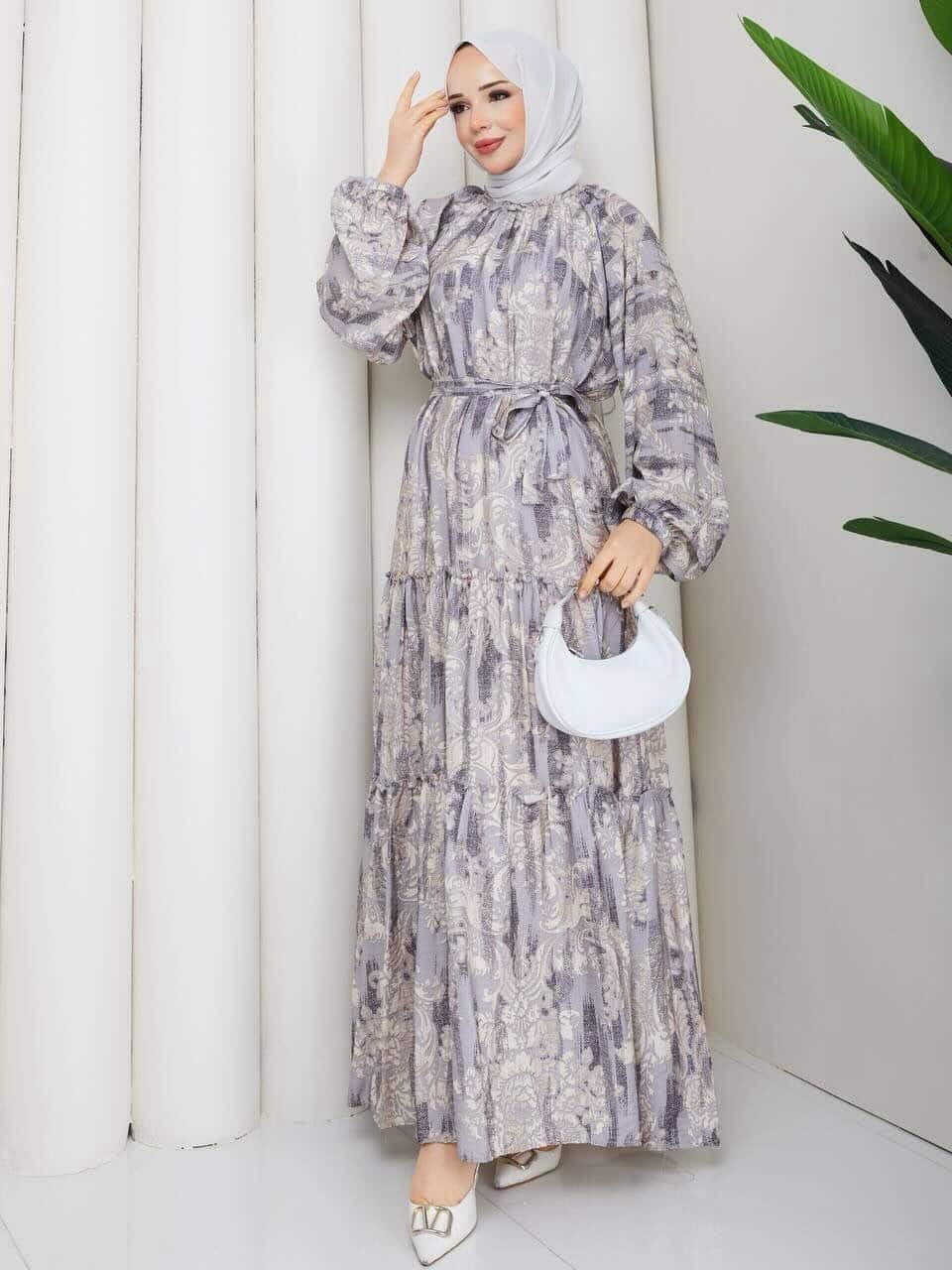 Grey Paisley Print Tiered Maxi Dress