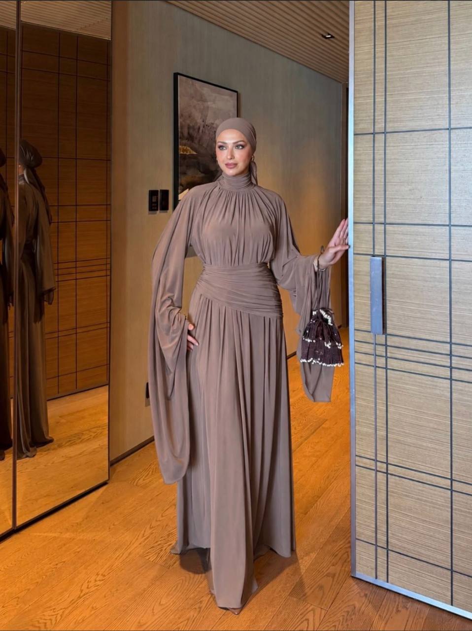 Mocha Ruched Waist Maxi Dress