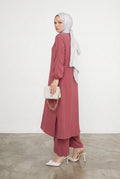 Dusty Rose Long Tunic & Wide-Leg Pants Set