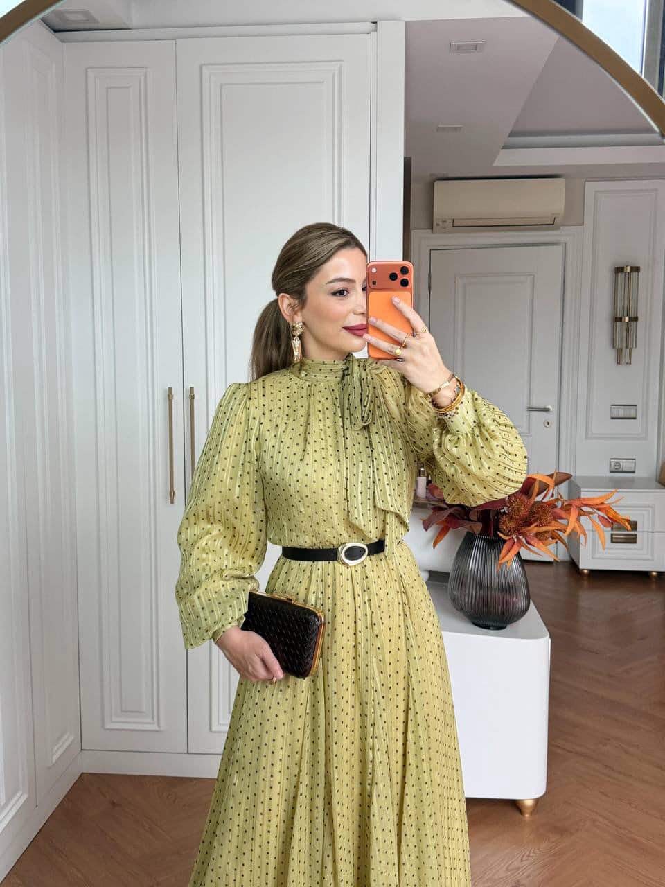 Pistachio Green Pleated Polka Dot Maxi Dress