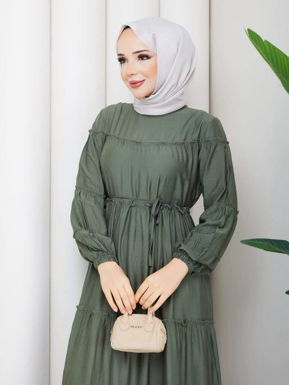 Sage Green Tiered Drawstring Maxi Dress