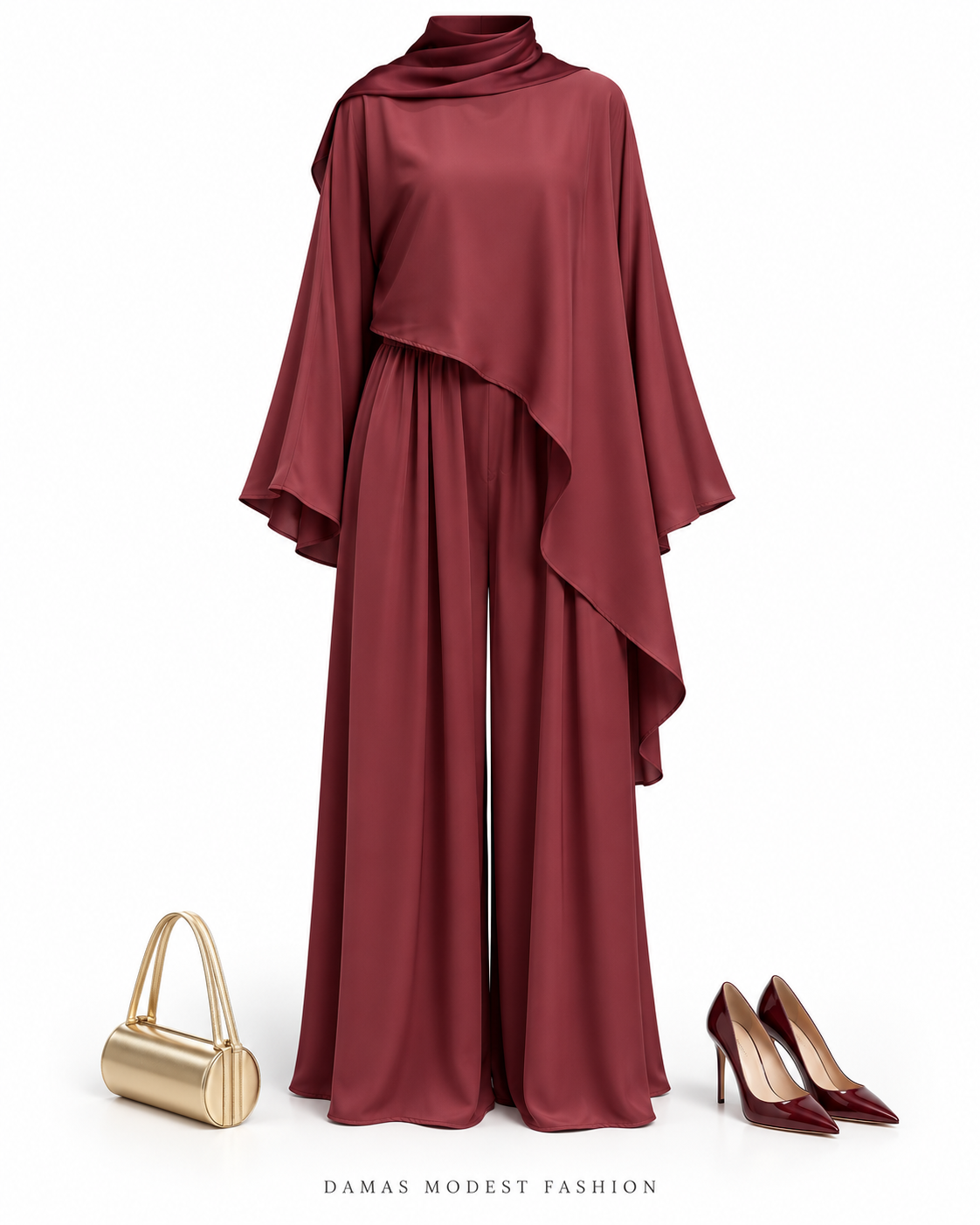Burgundy Wide-Leg Pants Set