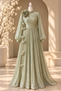 Sage Green Floral Shimmer Organza Dress