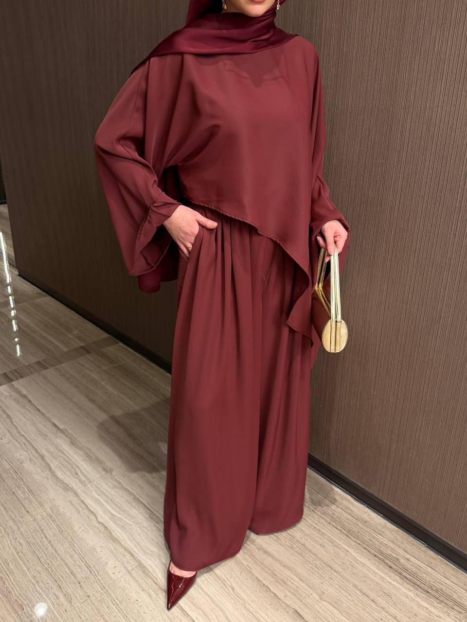 Burgundy Wide-Leg Pants Set