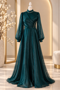Emerald Green Shimmer Organza Dress