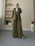 Olive Green Hooded Jacket & Wide-Leg Pants Set