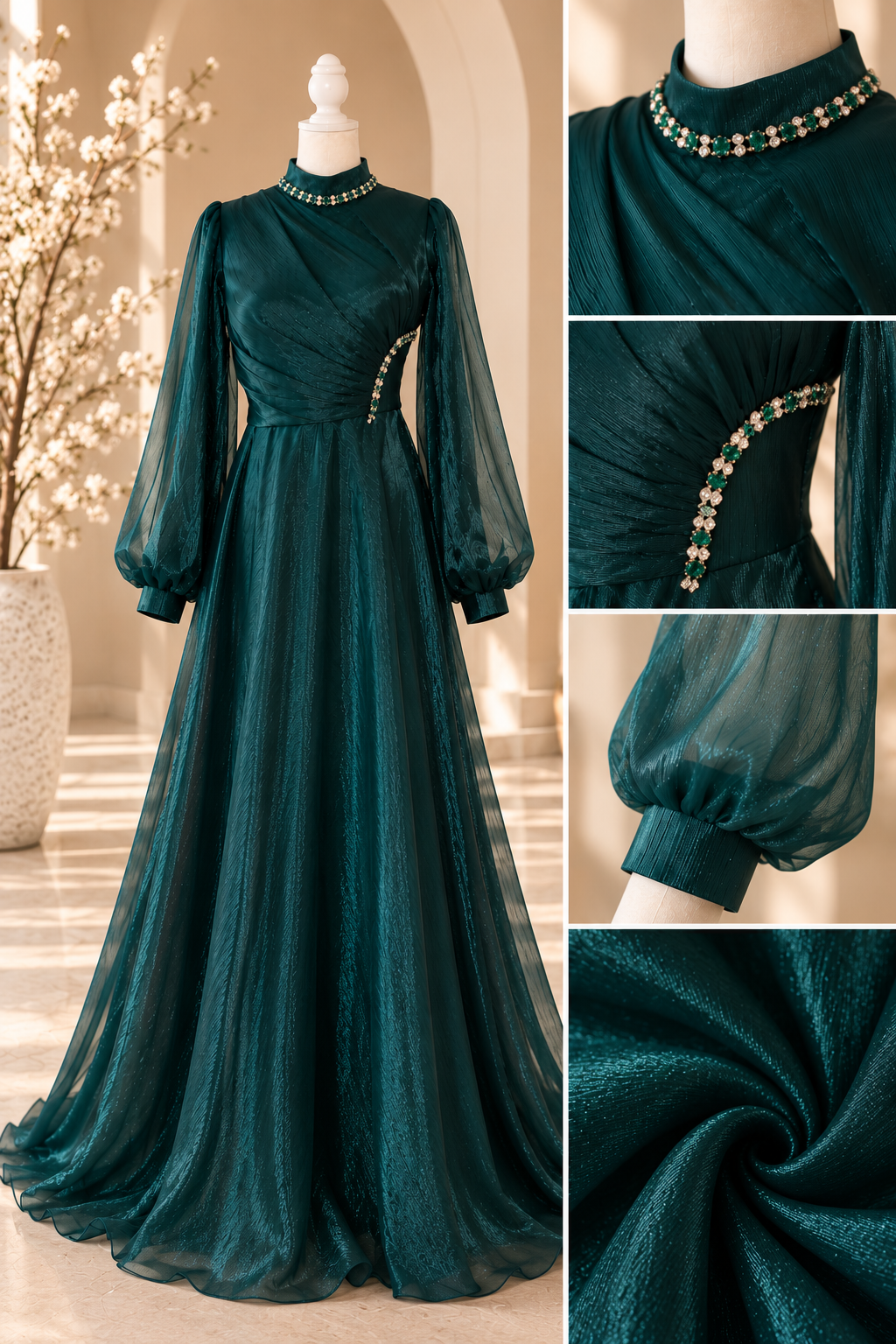 Emerald Green Shimmer Organza Dress