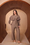 Taupe Brown Cape-Detail Shirt & Straight-Leg Pants Set