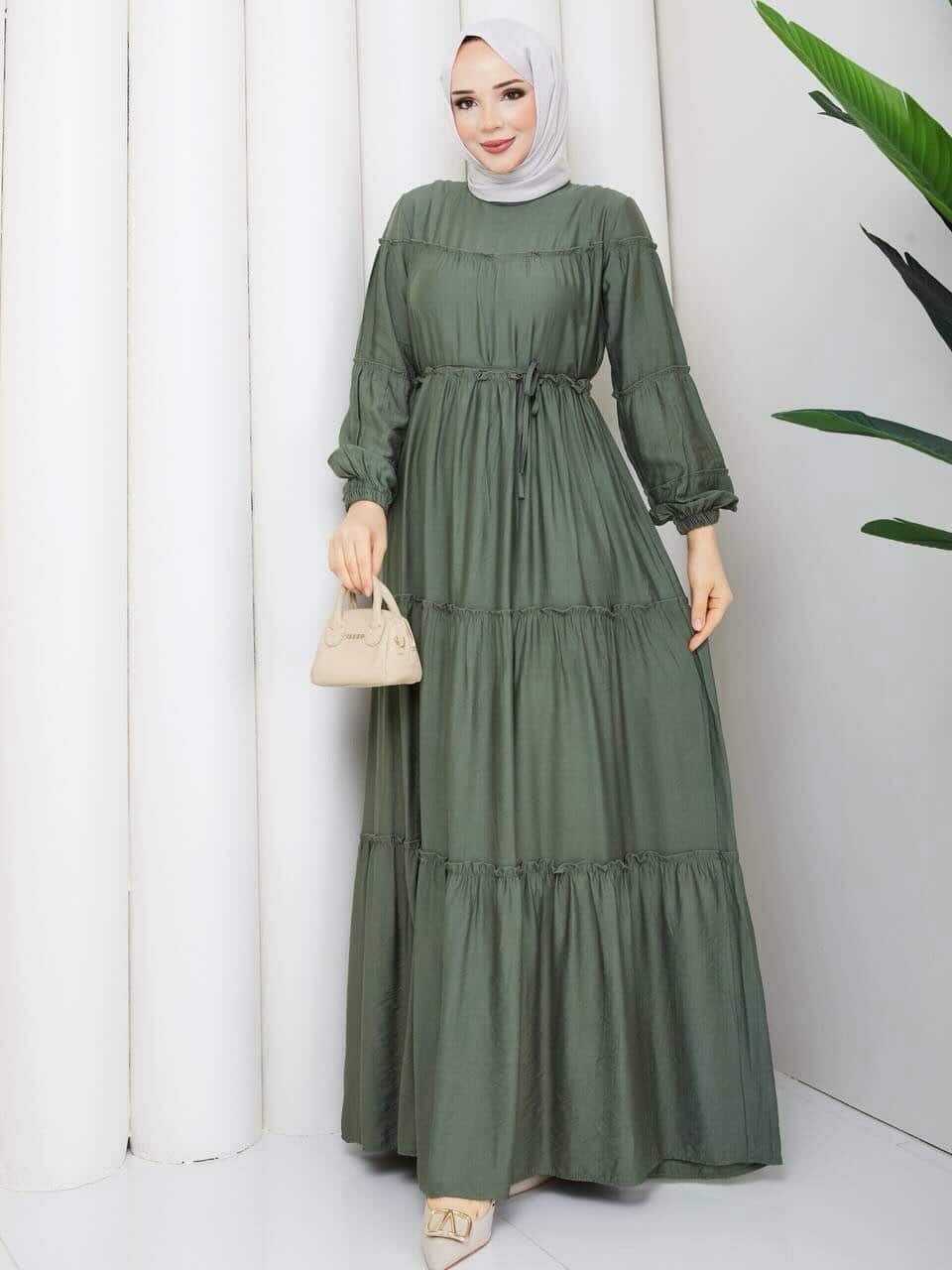 Sage Green Tiered Drawstring Maxi Dress