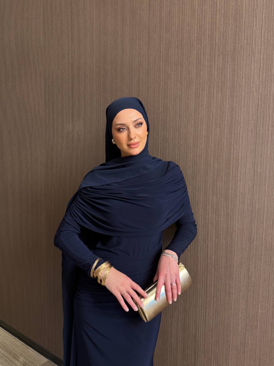 Navy Draped Maxi Dress