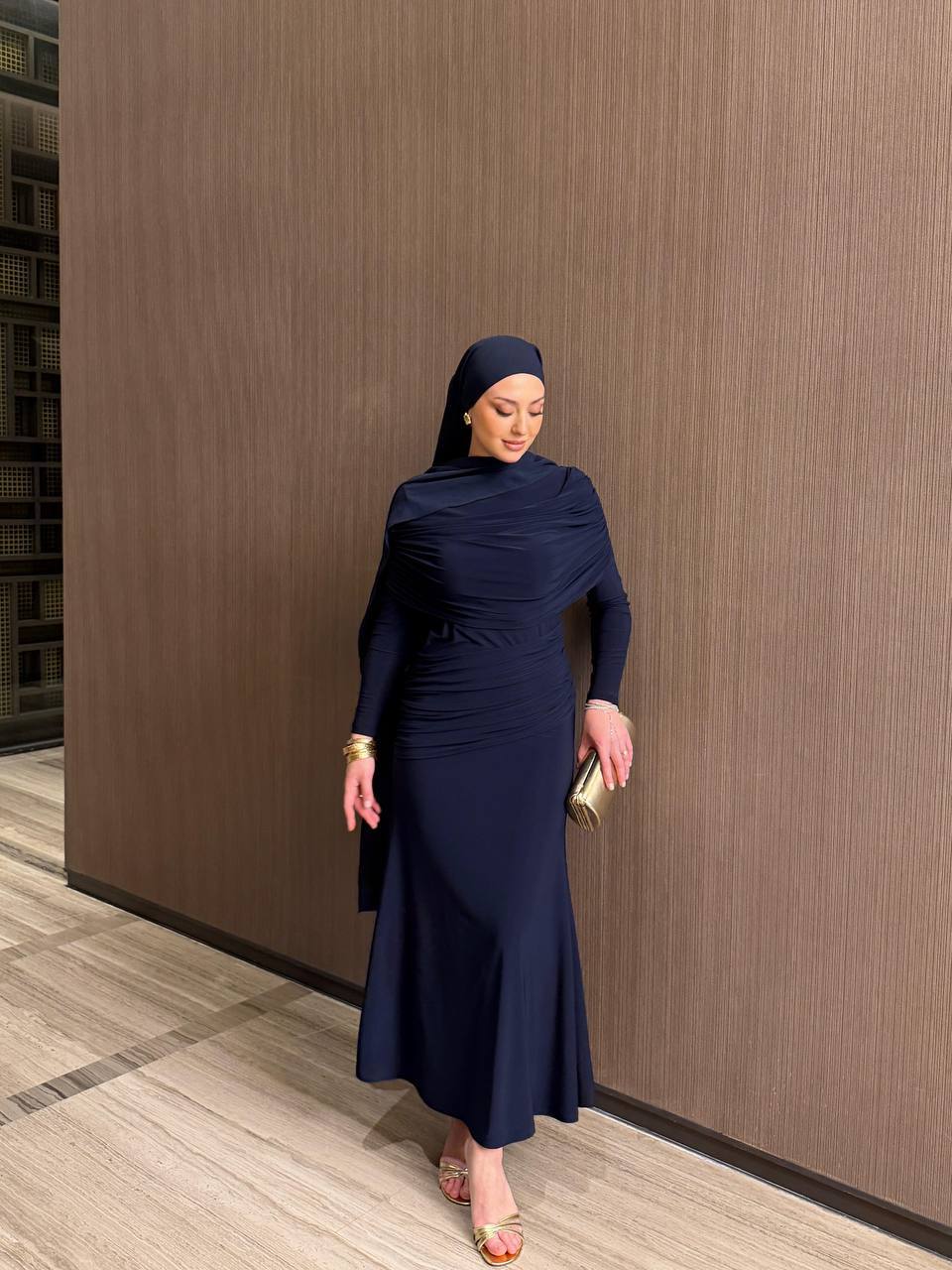 Navy Draped Maxi Dress
