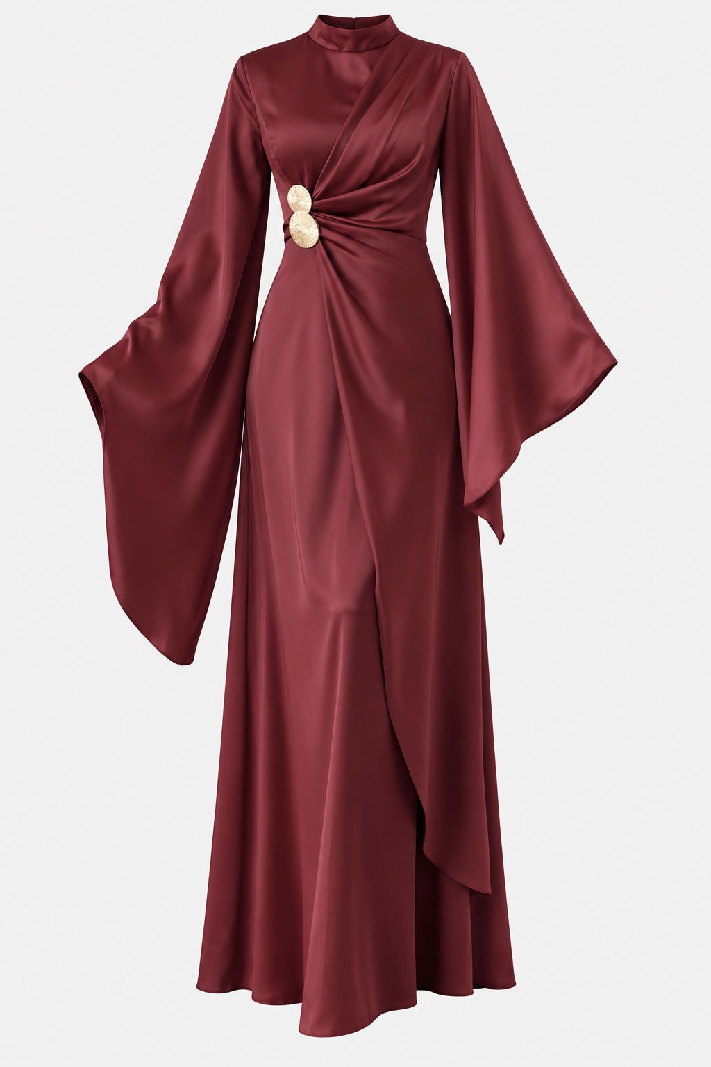 Maroon Satin Maxi Dress