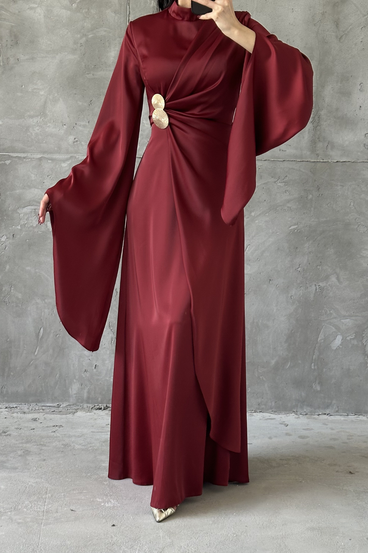 Maroon Satin Maxi Dress
