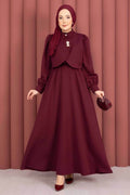 Burgundy Cape-Detail Two-Piece Maxi Dress Set
