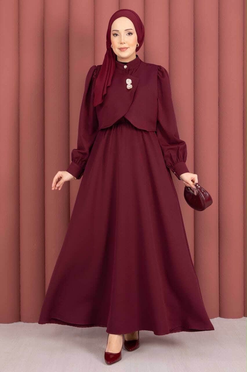 Burgundy Cape-Detail Two-Piece Maxi Dress Set