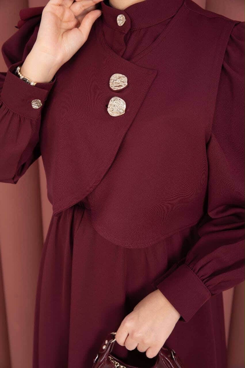 Burgundy Cape-Detail Two-Piece Maxi Dress Set