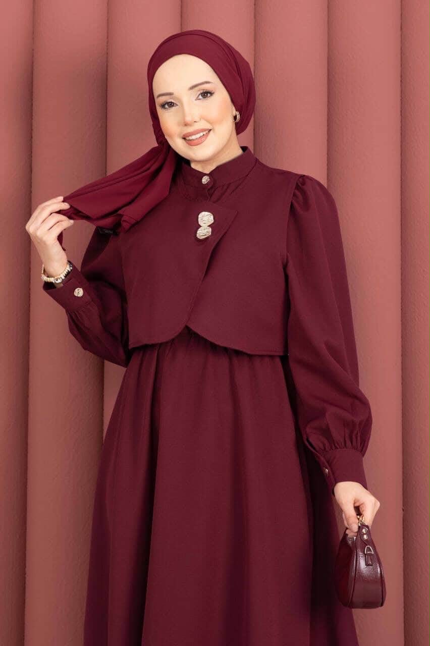 Burgundy Cape-Detail Two-Piece Maxi Dress Set