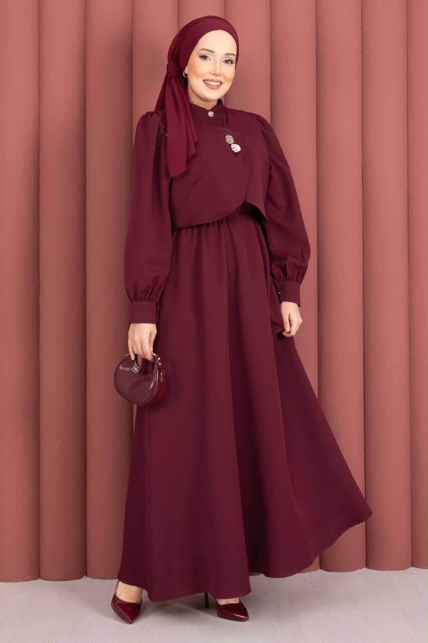 Burgundy Cape-Detail Two-Piece Maxi Dress Set