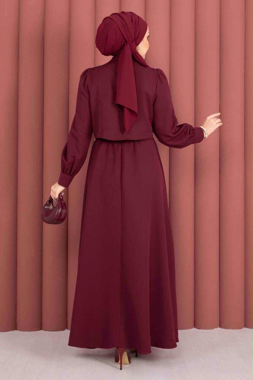 Burgundy Cape-Detail Two-Piece Maxi Dress Set