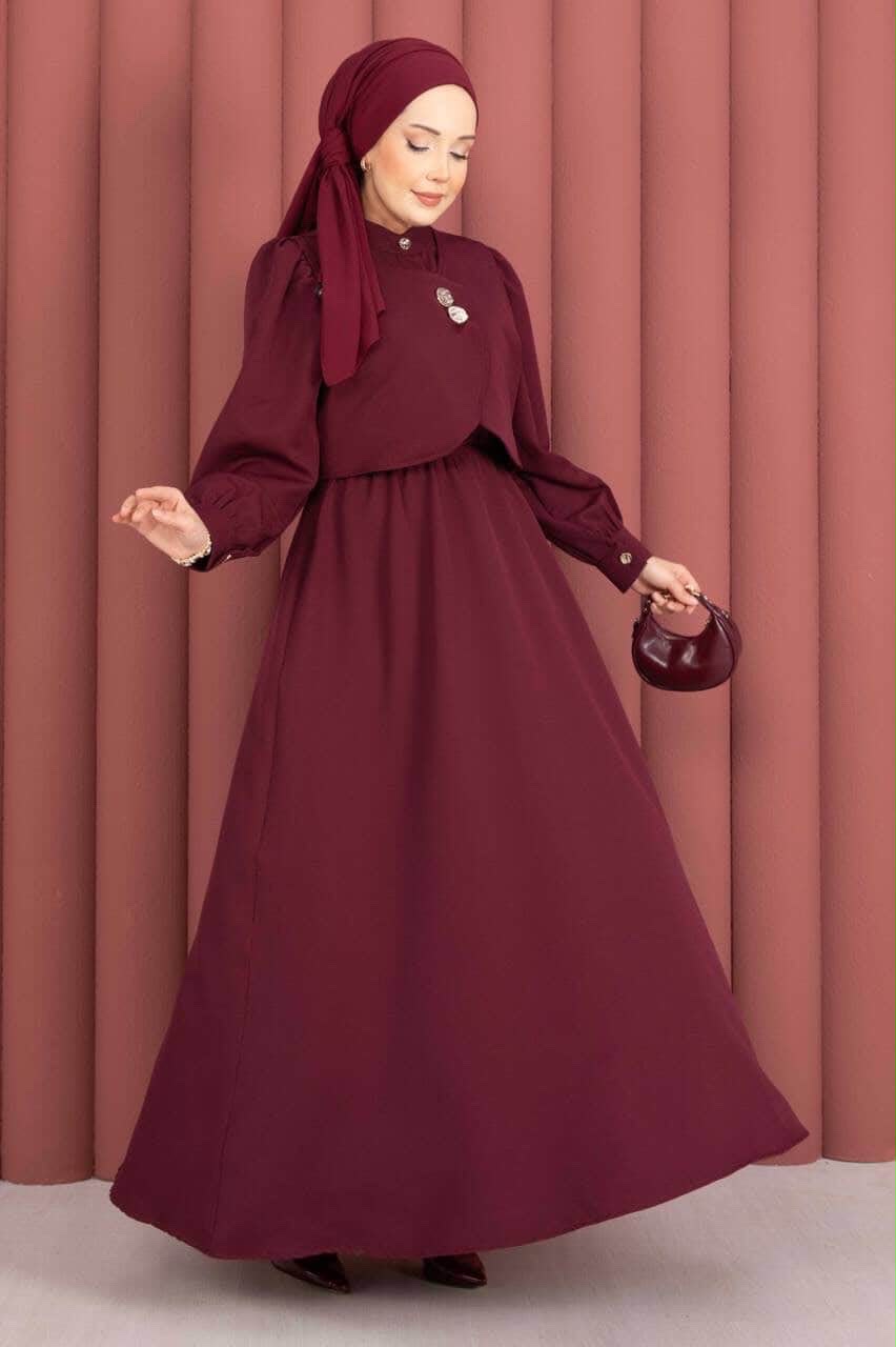 Burgundy Cape-Detail Two-Piece Maxi Dress Set