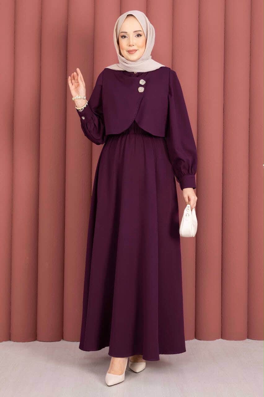 Plum Cape-Detail Two-Piece Maxi Dress Set