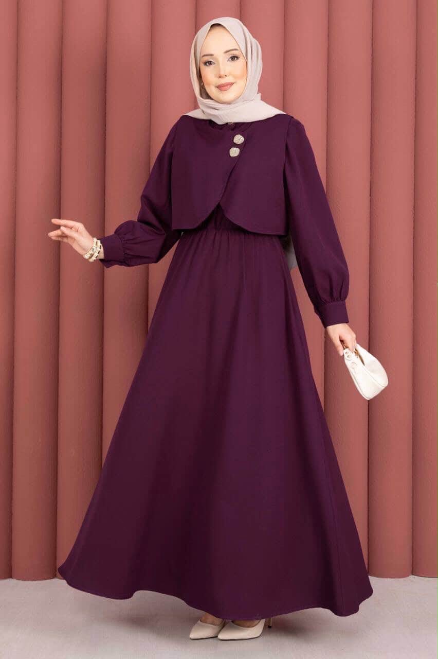 Plum Cape-Detail Two-Piece Maxi Dress Set