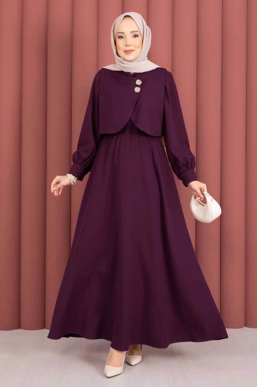 Plum Cape-Detail Two-Piece Maxi Dress Set