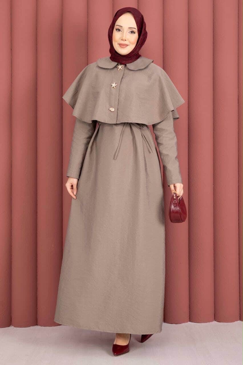 Taupe Cape-Detail Two-Piece Maxi Dress Set