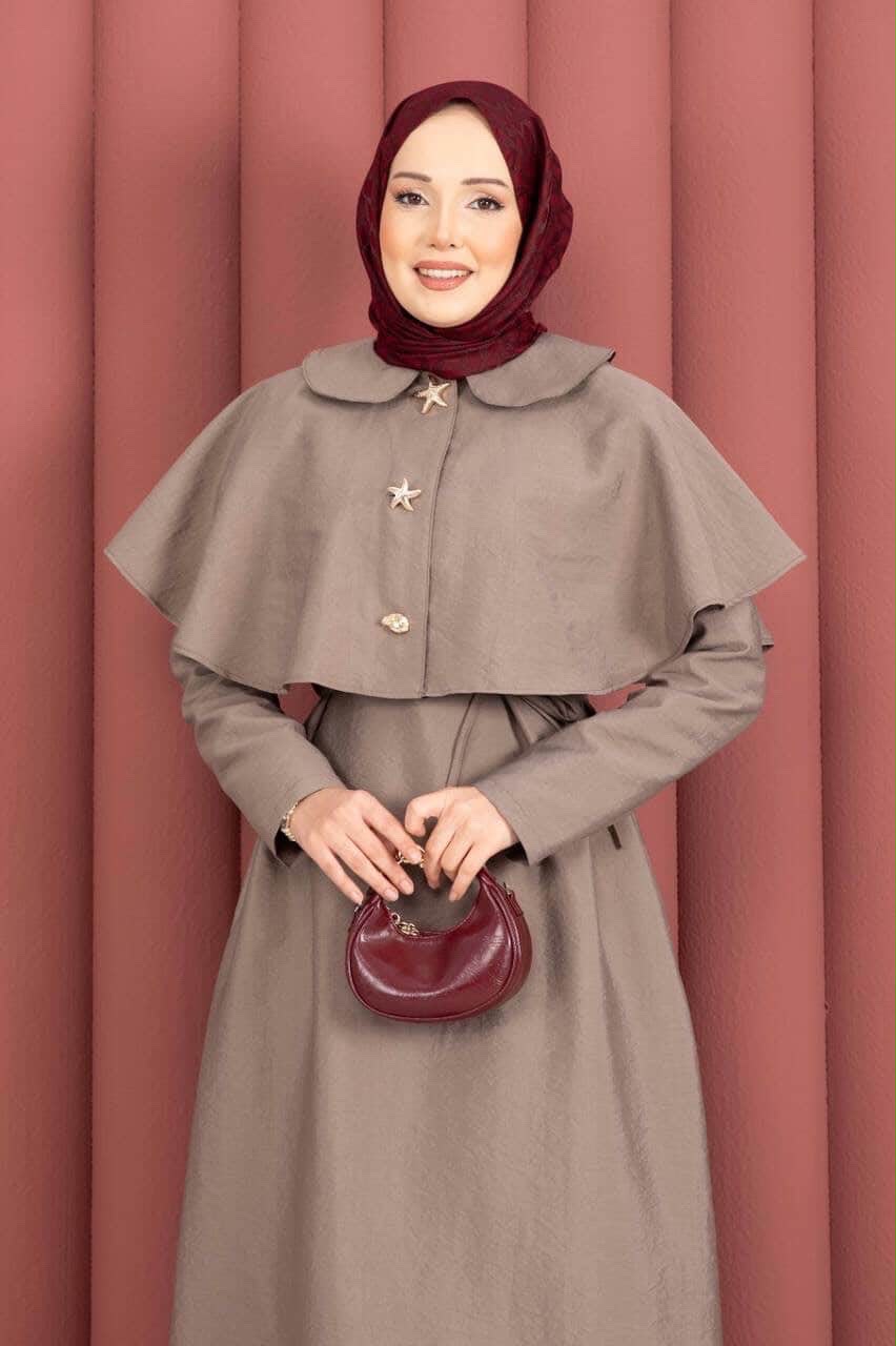 Taupe Cape-Detail Two-Piece Maxi Dress Set