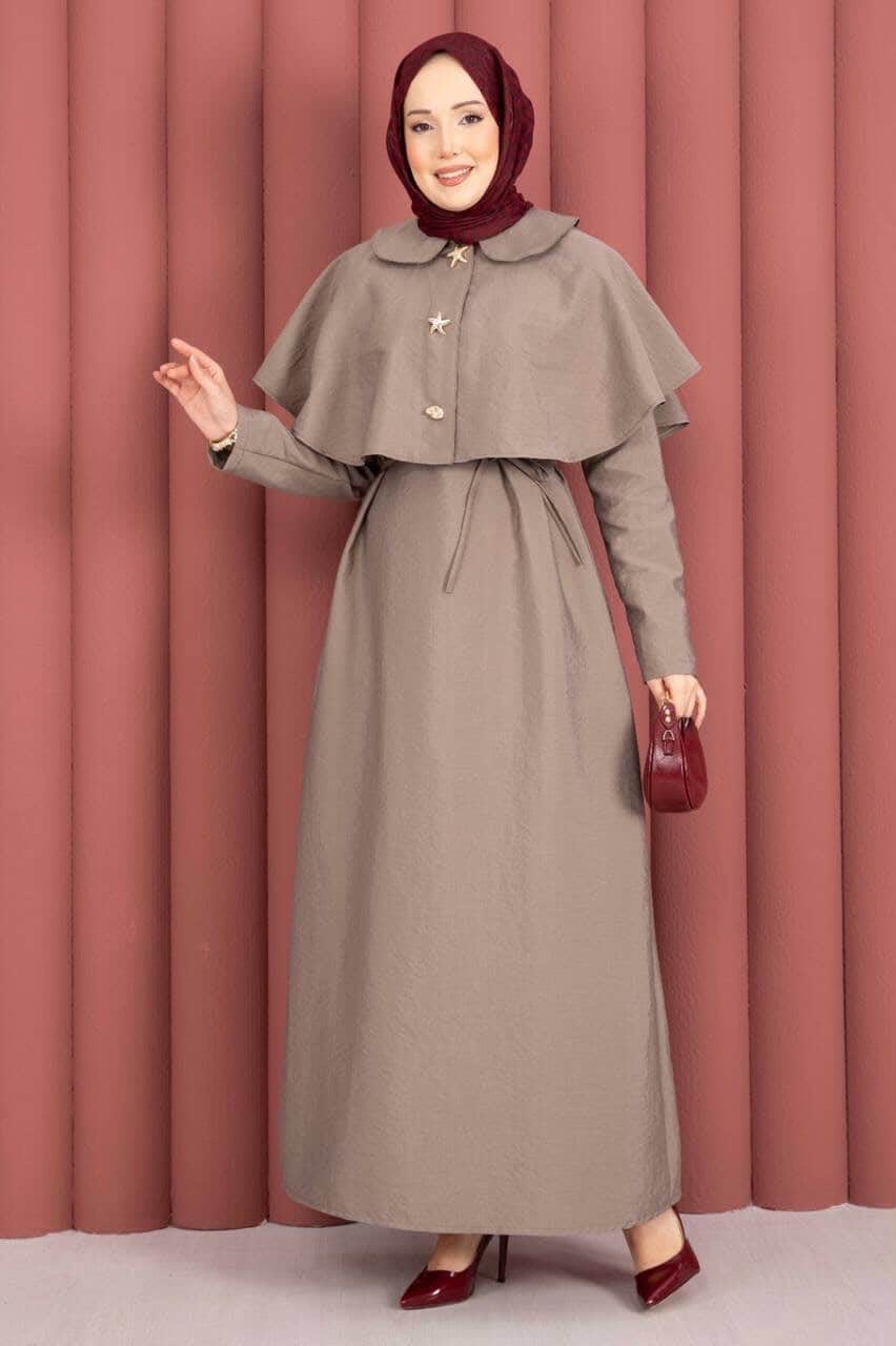 Taupe Cape-Detail Two-Piece Maxi Dress Set