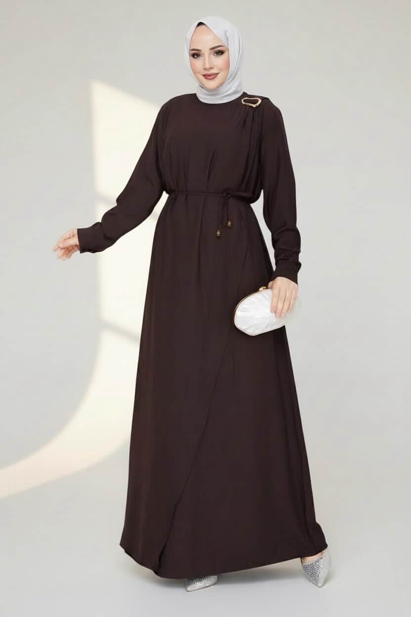 Chocolate Brown Buckle Detail Maxi Dress
