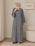 Gray Zoom Fabric Abaya with Handcrafted Embellishments