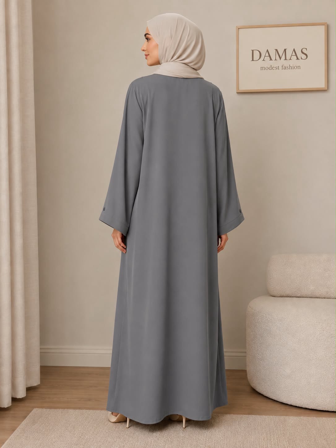 Gray Zoom Fabric Abaya with Handcrafted Embellishments