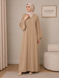 Beige Open Abaya with Handcrafted Embellishments on the Sleeves