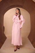 Blush Pink Draped Brooch Two-Piece Skirt Set