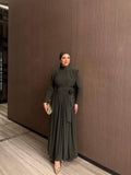 Dark Olive Green Draped Rosette Maxi Dress