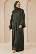 Dark Olive Botanical Embroidered V-Neck Abaya