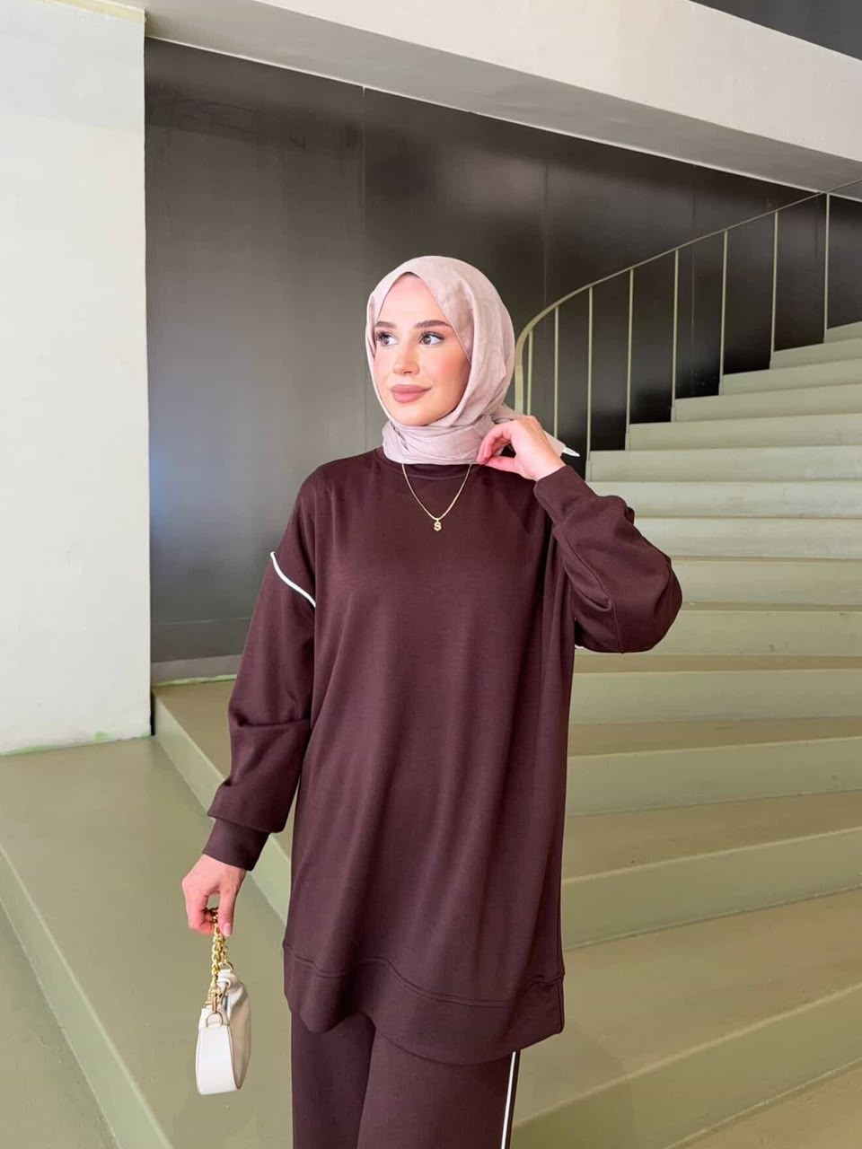 Espresso Contrast-Trim Lounge Two-Piece Set