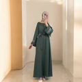 Elegant Forest Green Embroidered Belted Abaya