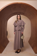 Mauve Cape-Detail Belted Jacket & Maxi Skirt Set