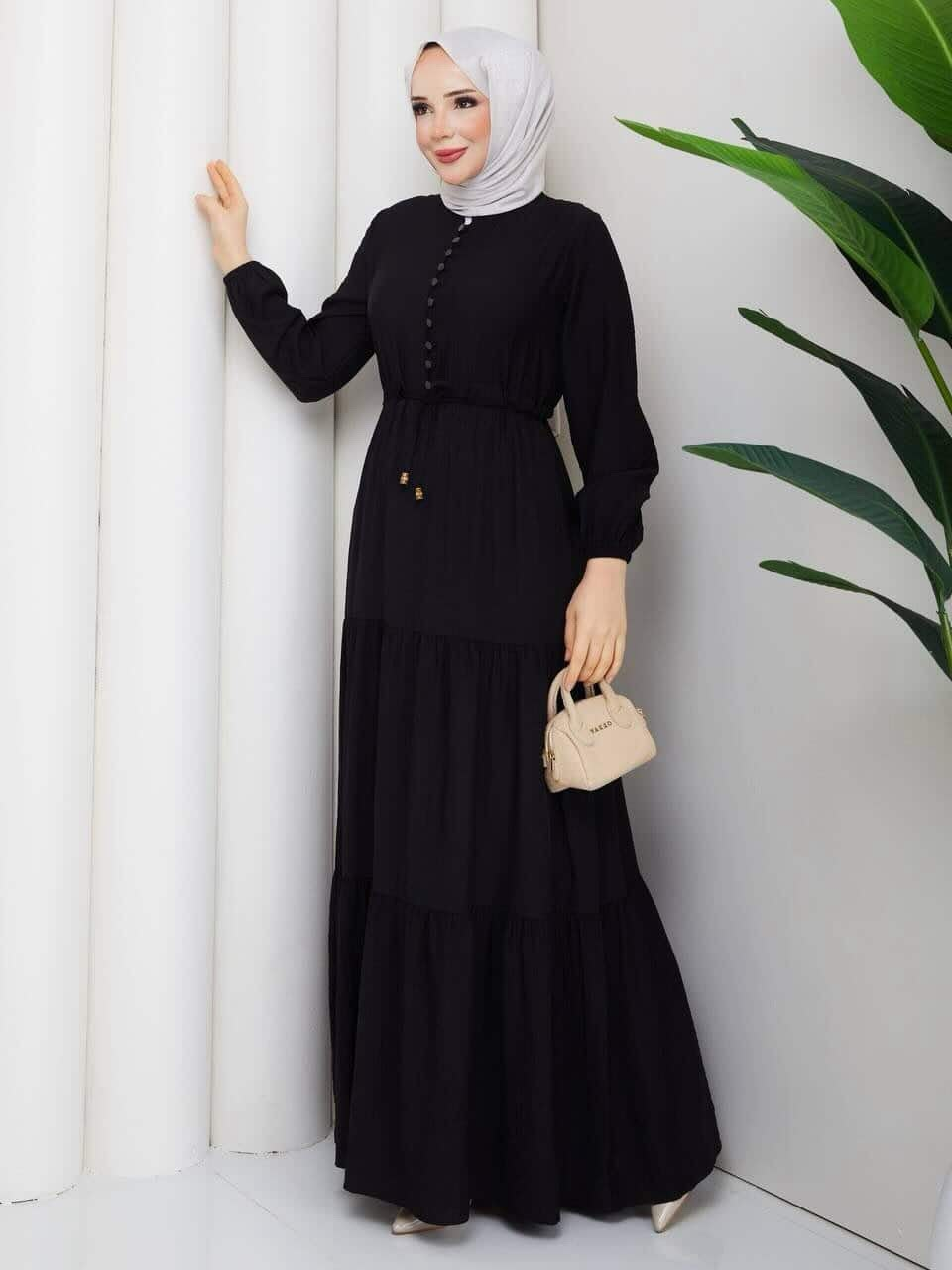 Black Button-Detail Tiered Maxi Dress