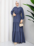Slate Blue Button-Detail Tiered Maxi Dress