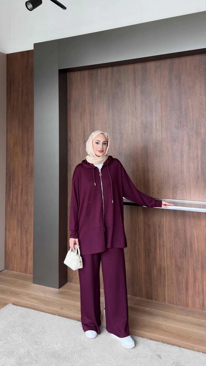 Burgundy Zip-Up Hoodie Two-Piece Set
