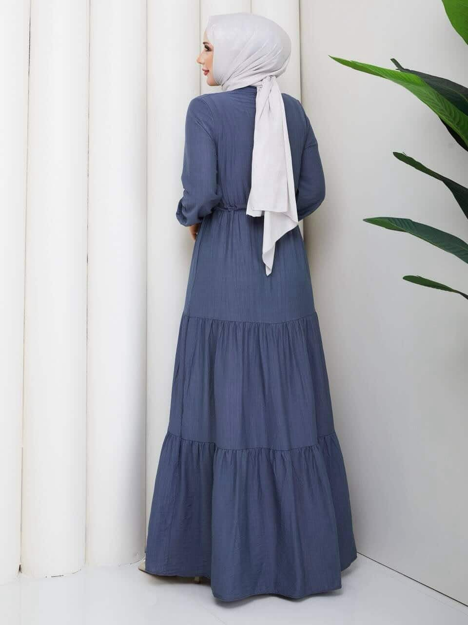 Slate Blue Button-Detail Tiered Maxi Dress