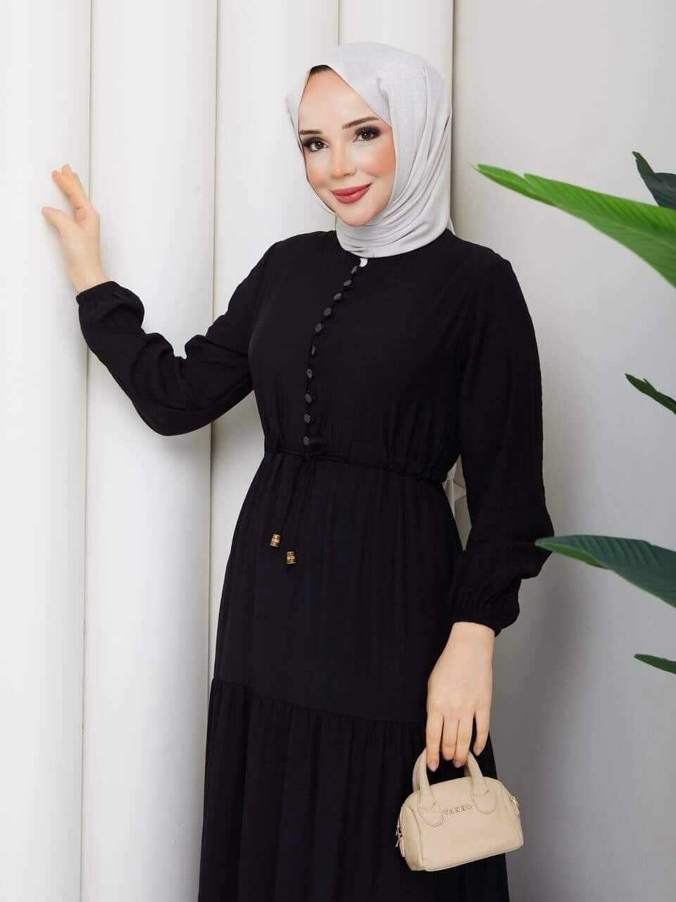 Black Button-Detail Tiered Maxi Dress