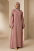 Dusty Rose Botanical Embroidered V-Neck Abaya