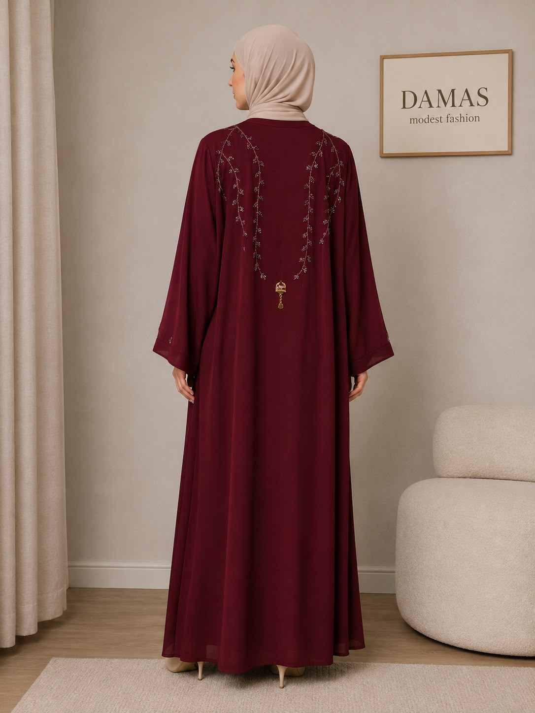 Burgundy Embroidered Occasion Abaya
