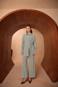 Sage Green Embellished Belted Tunic & Pants Set